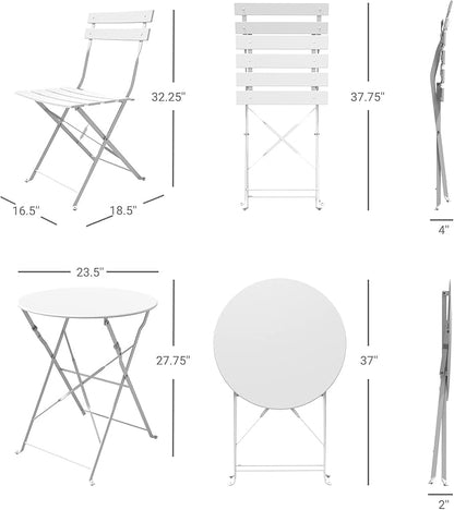 Grand patio 3-Piece Bistro Set Folding Outdoor Furniture Sets with Premium Frame Portable Design for Bistro & Balcony, White