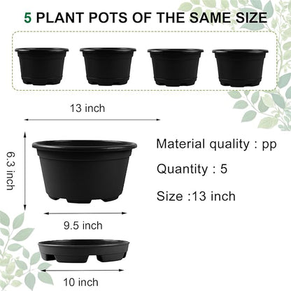 Outdoor Flower Pots 5 Packs 13 inch pots for Plants Modern Decorative Garden Pot with Saucer, Lightweight Large Resin Planters for Indoor Plants,Decorative Resin Plant pots