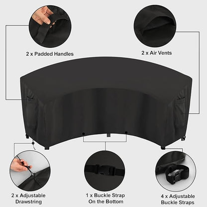 OutdoorLines Waterproof Curved Outdoor Sectional Cover - UV Resistant Windproof Patio Sectional Sofa Covers for Deck, Lawn and Backyard, Heavy Duty Furniture Covers (120Lx36Dx38Hx82FL, Black)