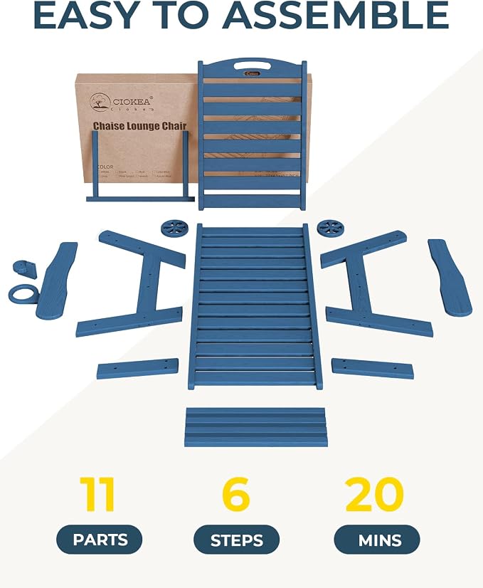 Ciokea Lounge Chair Outdoor Set of 4, Oversized Chaise Lounge Chair with 5 Positions, HDPE, Patio Lounge Chairs with Wheels & Cup Holder for Lawn, Pool, Deck, Poolside, Navy Blue
