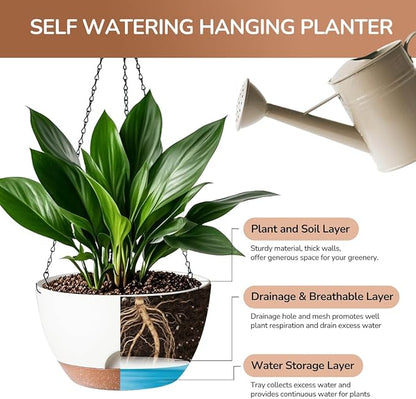 12 Inch Hanging Baskets for Plants Outdoor, Hanging Planters for Indoor Outdoor Plants, Hanging Planter with Self Watering, Hanging Flower Pots (White)