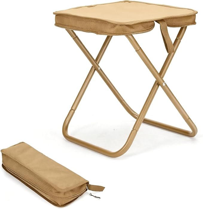 Rugged Portable Folding Stool - 12 Inch Compact Camping Seat for Outdoor, Hiking, Fishing & Gardening, Supports 220LB with Carry Bag