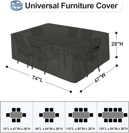 OutdoorLines Outdoor Waterproof Patio Table Furniture Set Covers - Rectangle Couch Sectional Cover Outside Weatherproof Patio Furniture Covering for Deck, Lawn and Backyard 74"L x 47"W x 28"H, Black