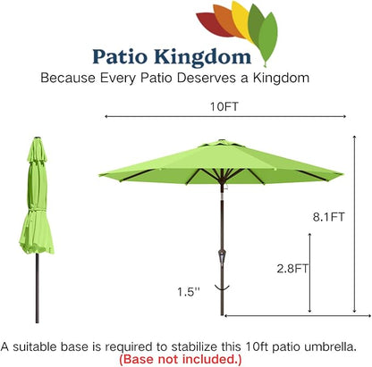 10FT Patio Umbrella Outdoor Market Umbrella with Crank and Tilt, 8 Flexible Fiberglass Ribs, UV-Resistant Waterproof Canopy for Patio, Deck, Garden, Backyard, Apple Green