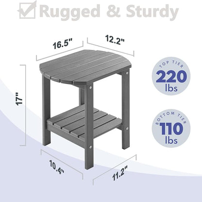 PASAMIC 2-Tier Adirondack Oval Outdoor Side Table, HDPE Small Outdoor Table, Patio End Table for Patio, Backyard, Weather-Resistant (Grey)