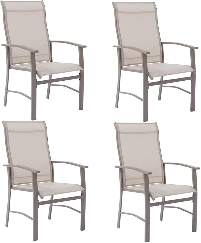 Patio Dining Chairs Set of 4, Outdoor Dining Chairs with High Back, Metal Outdoor Chair Set with Comfort and Durability, Patio Chair for Deck Lawn Kitchen Garden Backyard, Ivory