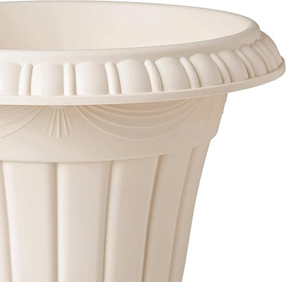 Arcadia Garden Products PL00BG Classic Traditional Plastic Urn Planter, 16” x 18”, Beige