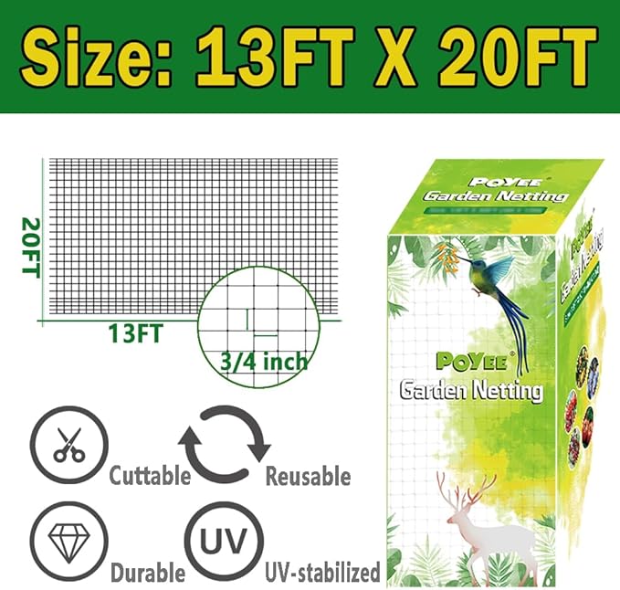 Bird Netting for Garden 13x20FT Garden Netting for Fruit Tree Blueberry Bushes Strawberry Plants Netting Cover for Garden Protection Anti Bird Deer Squirrel and Other Animals