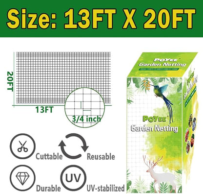 Bird Netting for Garden 13x20FT Garden Netting for Fruit Tree Blueberry Bushes Strawberry Plants Netting Cover for Garden Protection Anti Bird Deer Squirrel and Other Animals