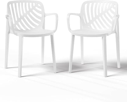 Costaelm 4 Person Dining Table Set, HDPE Patio Round Dining Table and Stackable Chair, Kitchen & Dining Room Sets All Weather for Backyard Porch Poolside, White