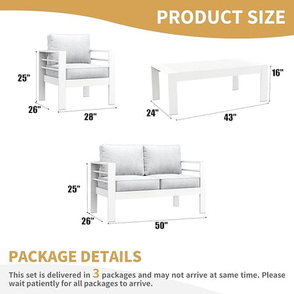 LayinSun Outdoor Aluminum Furniture Set, 4 Pieces Patio Sectional Conversation Chat Sofa Modern Seating Set with Coffee Table