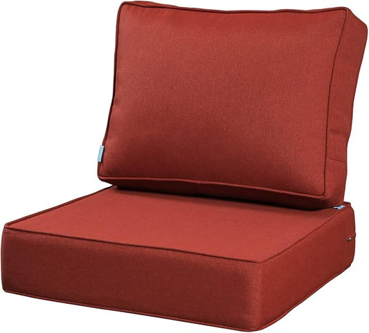 ARTPLAN Olefin 24x24 Deep Seat Patio Cushions for Outdoor Furniture,Extra 6 inch Thick,Back 18"x24",Removable,Replacement,Solid/Floral,Outdoor/Indoor,Brick Red