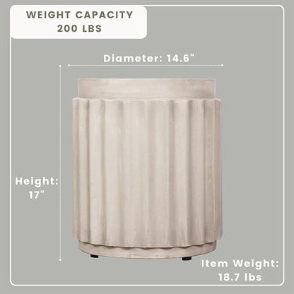 Afterglow Terrafab Material Outdoor Round Side Table, Natural Decorative Garden Stools, Unique End Table for Living Room Bedroom Patio Home Decor,Off-White
