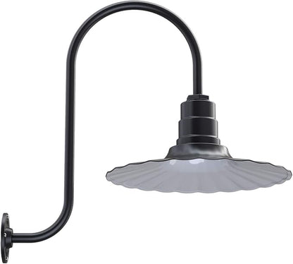 Steel Lighting Co. Highland Park Barn Light | Outdoor Wall Mounted | 16 inch Radial Wave | Upslope Gooseneck | Vintage Style Made in America | Matte Black Exterior/White Interior
