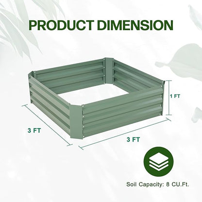 Aoodor 3 x 3 x 1 ft Outdoor Raised Garden Bed, Reinforced Galvanized Steel Planter Box for Vegetables, Flowers, and Fruits, Set of 2