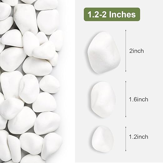 SIDONG 20 lbs White River Rocks, 1.2-2 Inches Matte Pebbles for Indoor Plants, Aquarium Rocks Used in Fish Tank, Decorative Stones for Plants, Vases, Home Décor, Crafting, Garden Landscaping