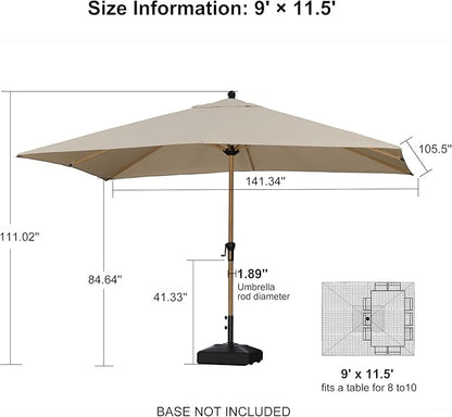 PURPLE LEAF 9' x 11.5' Patio Umbrella Outdoor Table Umbrella Rectangular Aluminum Market Umbrella with 8 Sturdy Ribs & Crank Outdoor Umbrellas for Garden Deck Patio, Beige