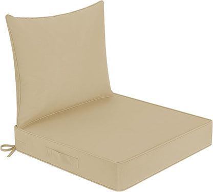 downluxe Outdoor Chair Cushions 24x24 with Removable Cover, Waterproof Patio Furniture Cushions, Deep Seat Cushions for Outdoor Furniture with Backrest for Sofa, Couch and Patio Chairs, Khaki