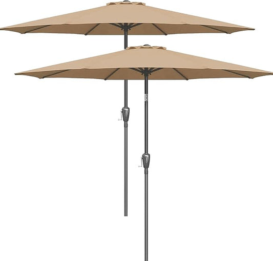 Simple Deluxe 2 Pack 9ft Patio Umbrella Outdoor Table Market Umbrella, 8 Sturdy Ribs for Garden, Deck, Backyard, Pool, Tan
