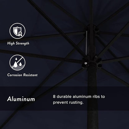 California Umbrella 9' Rd Aluminum Patio Umbrella, Crank Lift, Auto Tilt, Black Finish, 4yr Fade Warranty, Navy Blue
