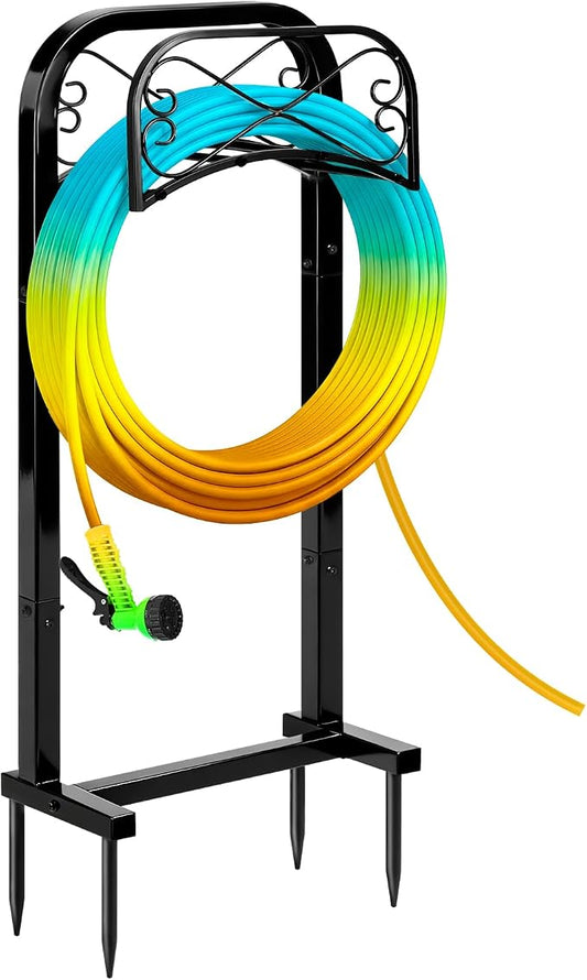 Gtongoko Garden Hose Holder for Outside 43" Heavy Duty Freestanding Water Hose Holder with 4 Stable Spikes Metal Hose Stand Holds Up to 150FT Hose & 44LB Detachable Hose Storage for Yard Lawn Patio