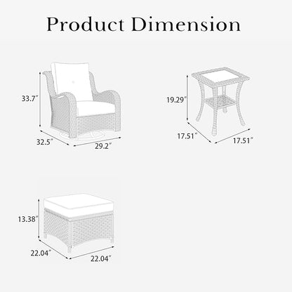 LayinSun 5 Pieces Outdoor Patio Furniture Set, Rattan Wicker Swivel Rocker Chairs Sets with Ottomans, Swivel Glider Chairs, and Coffee Table