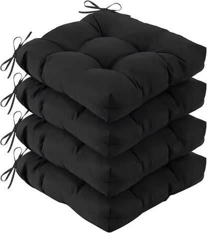 IASEAHK Outdoor Chair Cushions Set of 4, 19" x 19" x 5", Waterproof Outdoor Seat Cushions for Patio Furniture, Fade-Resistant Patio Chair Cushion, Dining Wicker Chair Pads for Porch Garden, Black