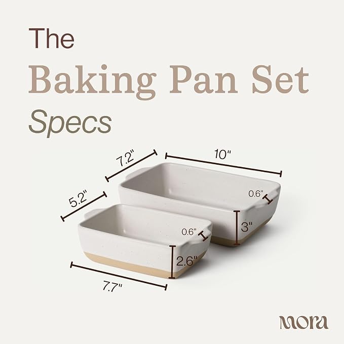 Mora Ceramic Set of 2 Baking Dishes For Casserole, Banana Bread, Brownies, Broiling, Roasting, and Baking. 7x11 in and Loaf Pans - Porcelain Serving Bakeware from Oven to Table. Freezer Safe - Nebula