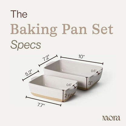 Mora Ceramic Set of 2 Baking Dishes For Casserole, Banana Bread, Brownies, Broiling, Roasting, and Baking. 7x11 in and Loaf Pans - Porcelain Serving Bakeware from Oven to Table. Freezer Safe - Dawn