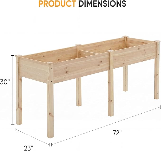NEWBULIG Raised Garden Bed with Legs 72x23x30in,Elevated Wood Planter Box Stand for Outdoors Garden Balcony Courtyard, Natural Wood 600 Pound Capacity for Planting Herbs Flowers Vegetables
