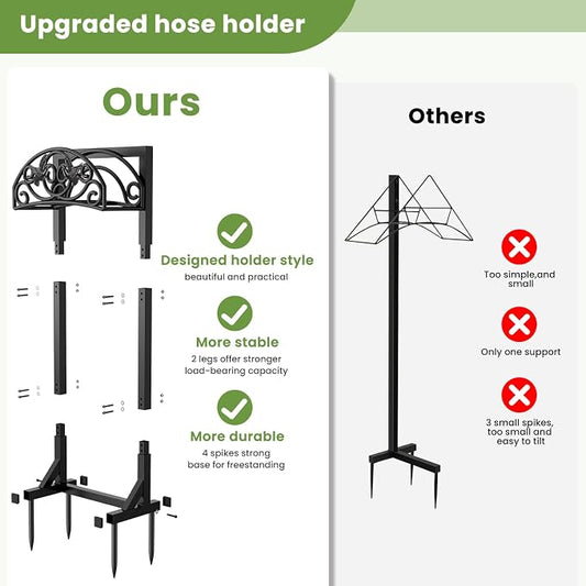 Pattiumo Garden Hose Holder Stand, Heavy Duty Freestanding Metal Hose Holder with 4 Spikes, Hose Reel Alternative Holds up to 150 ft for Yard Lawn Garden Patio