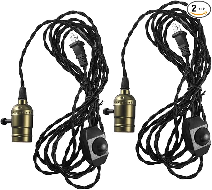 15FT Vintage Pendant Light Cord with Dimmer, Hanging Light Cord with Plug, Industrial DIY Lamp Kit(2 Pack)