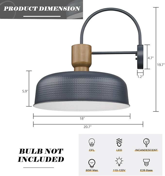 Outdoor Barn Light Hammered Barn Light, Farmhouse Exterior Wall Mount Light Vintage Wall Lighting Fixture Industrial Sconce Lantern for Porch, Entryway, Garage, Blue, 2 Pack, Large