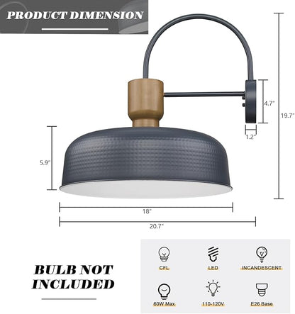 Outdoor Barn Light Hammered Barn Light, Farmhouse Exterior Wall Mount Light Vintage Wall Lighting Fixture Industrial Sconce Lantern for Porch, Entryway, Garage, Blue, 2 Pack, Large