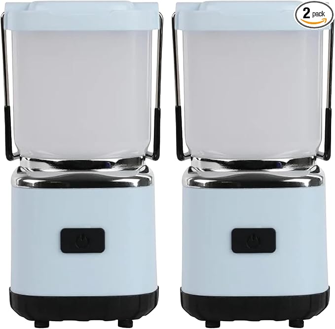 LUXPRO LP189 Mini Lantern - USB-C Rechargeable Camping Light - with 4 Lighting Modes - Dimmable LED Portable Lantern for Hiking & Emergency - Handy Compact Design - Blue 2 Pack