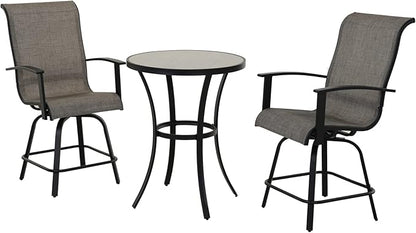 Grand patio 3 Piece Counter Height Patio Bar Set, Modern Round Bar Table and Swivel Bar Stools for Outdoor Kitchen Bistro Small Space Restaurant (Coffee, 3PC)