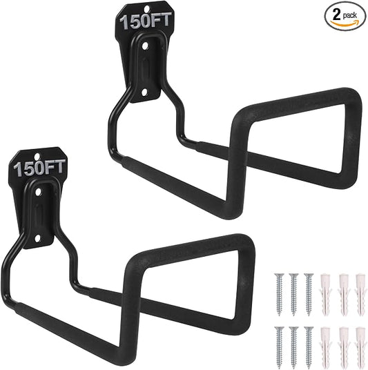 PeoMev 2pcs Heavy Duty Hose Hanger Garden Hose Storage Black Water Hose Holders for Outside Wall Mount Garden Hose Reel Hose Stand