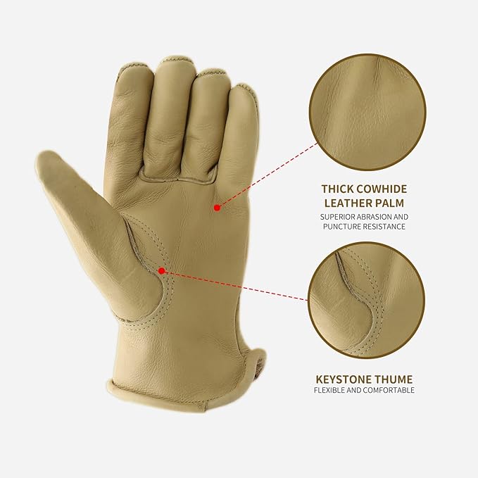 HLDD HANDLANDY 2 Pairs Leather Work Gloves for Men & Women, Reinforced Durable Palm for Welding, Farm, Gardening, Driving