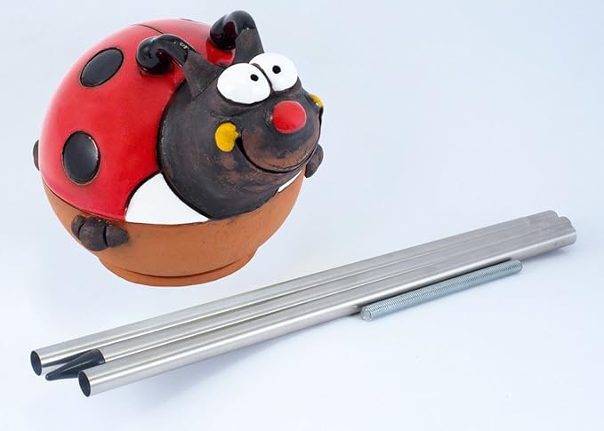 Ceramic Garden Decor - Ladybird Lawn stake - Outdoor statue - Perfect, unique gifts for gardeners woman, men, yard gifts - Handmade, Frostproof