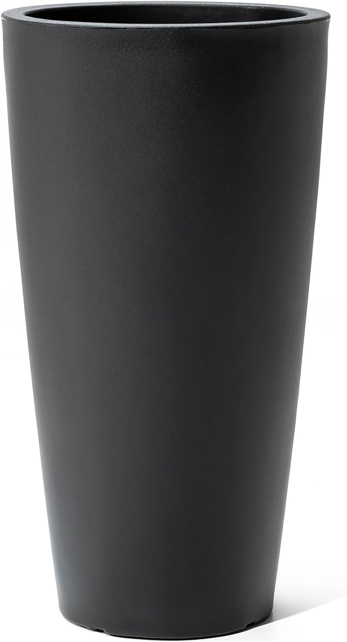 Step2 Tremont Tall Round Tapered Planter, Large Planters for Outdoor Plants, Gardening and Flower Pot for Patio or Porch, Efficient Drainage, Durable Plastic, Onyx Black, 1-Pack