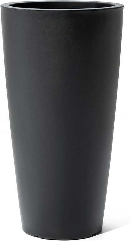 Step2 Tremont Tall Round Tapered Planter, Large Planters for Outdoor Plants, Gardening and Flower Pot for Patio or Porch, Efficient Drainage, Durable Plastic, Onyx Black, 1-Pack