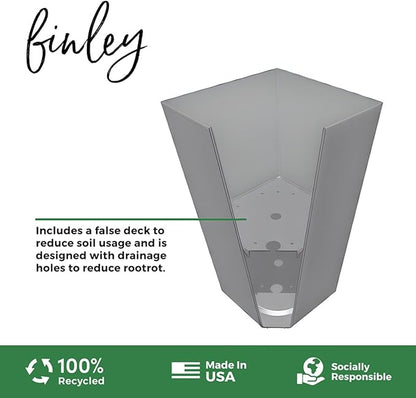 Bloem Finley 25" Tall Square White Plastic Resin Planter with Drainage Holes for Indoor and Outdoor Gardening