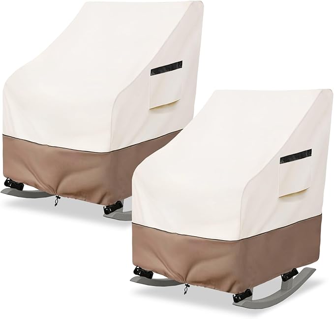 Outdoor Rocking Chair Cover 2 Pack,Heavy Duty Waterproof Patio Rocking Chairs Cover for 26" W x 32.5" D x 43" H Presidential Rocking Chair, Beige