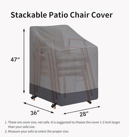Easy-Going Heavy Duty Outdoor Stackable Chair Cover, Waterproof Patio Chair Cover, Windproof Outdoor Furniture Cover with Air Vent (2 Pack-28Wx36Dx47H inch, Gray/Dark Gray)