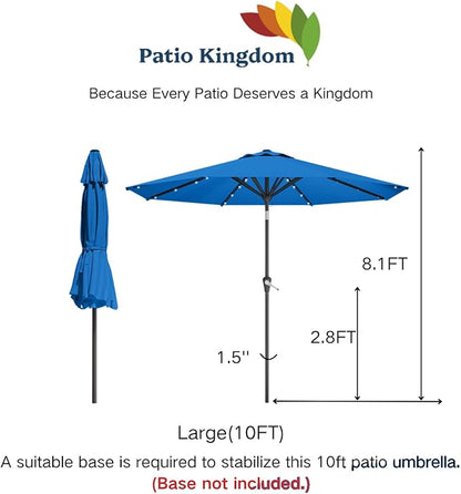 10FT Solar Umbrella 32 LED Lighted Patio Umbrella Table Market Umbrella w/Tilt and Crank, UV-Resistant Outdoor Umbrella for Pool, Garden, Deck, Royal Blue