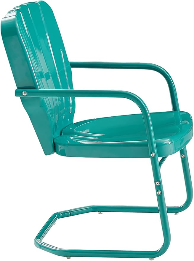 Crosley Furniture Ridgeland 2-Piece Outdoor Chair Set, Retro Metal Patio Chairs for Dining, Porch, Deck, Turquoise