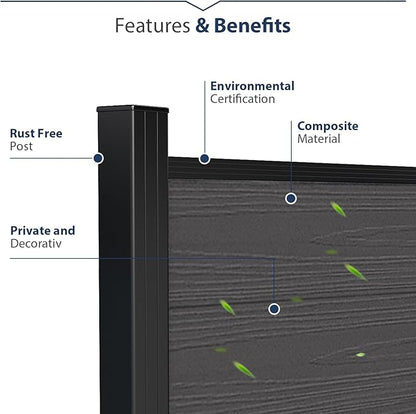 6ft W x 6ft H Outdoor Privacy Fence with Underground Sturdy Alloy Post, Tall Wind Resistant Fence Covering Privacy for Yard Backyard Garden and Swimming Pool(1 Post)