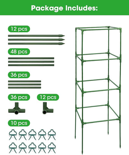 3 Pack Tomato Cages for Garden - Heavy Duty Square Tomato Plant Support Stakes, Height-Adjustable Tomato Trellis, Tomato Plant Cage for Raised Beds/Pots (Holds 50 Lbs)
