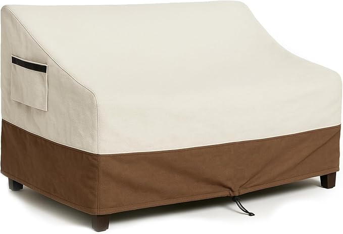 Outdoor Sofa Cover, Waterproof Patio Furniture Cover 58.3W x 32.7D x 31H inches Heavy Duty 600D Oxford Fabric Beige and Brown