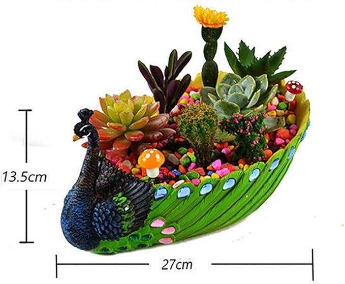 Gonetre Handmade Vintage Resin Peacock Succulent Planter Pot Decorative Cactus Flower Pot Container for Plants